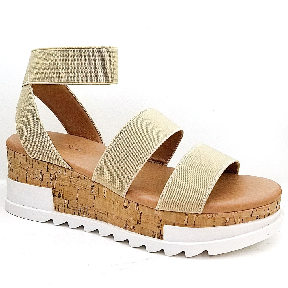 New Beige Elastic Espadrille Platform Wedge Sandal